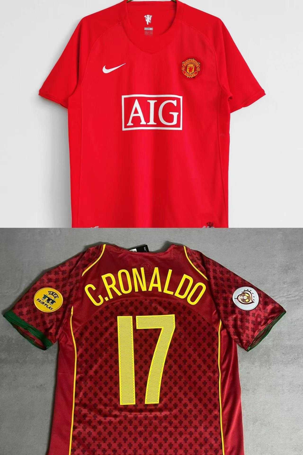 1 Manchester United retro jersey, 1 Portugal retro jersey
